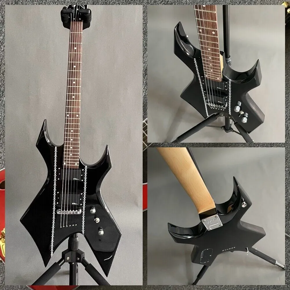 Pickup EMG con copia manico in acero per chitarra elettrica nera a forma speciale in stile BC raro