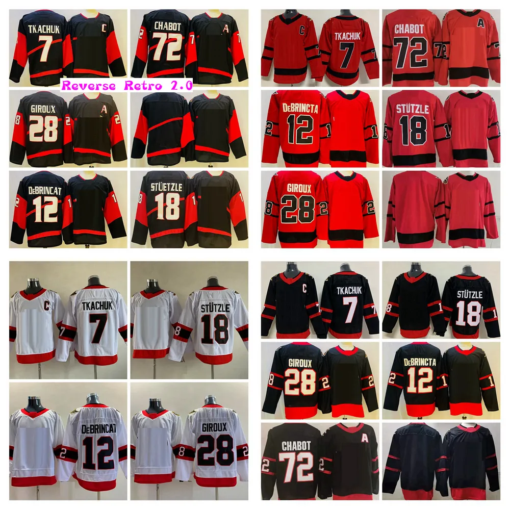 Mi08 2022 Reverse Retro 2.0 Hockey Jerseys Zwart 7 Brady Tkachuk 12 Alex DeBrincat 28 Claude Giroux 72 Thomas Chabot 18 Tim Stutzle Alternate Stitched Jersey Heren