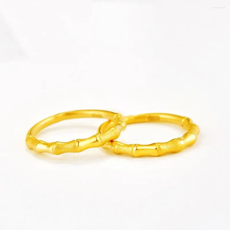 Bagues de cluster 1pcs véritable pur 999 24k bague en or jaune 3D dur chanceux bambou US4-9 / cadeau