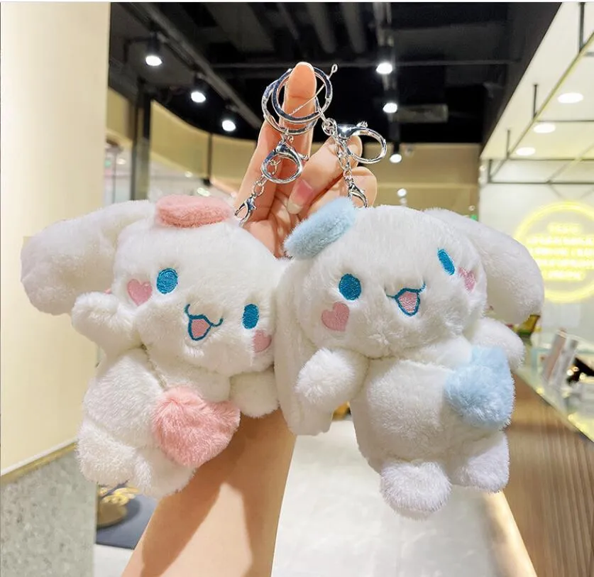 INS Cute Love Heart Cinnamoroll Plush Keychain Jewelry Schoolbag Backpack Ornament Hanger Kids Toy Gifts