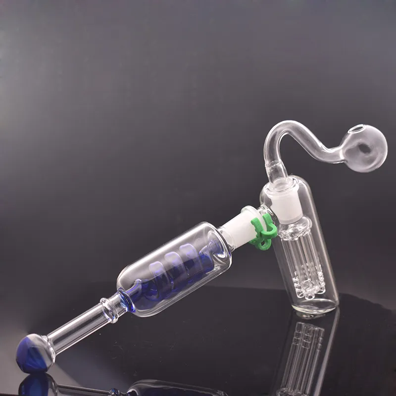 Brûler à huile en verre de 14 mm Femelle Boubbbler Bubbler Bong Bong Hammer 6 bras par percolateur Balanceur Hand Very Pipe avec tuyaux de brûleur d'huile mâle et bol d'herbe sèche 1PCS