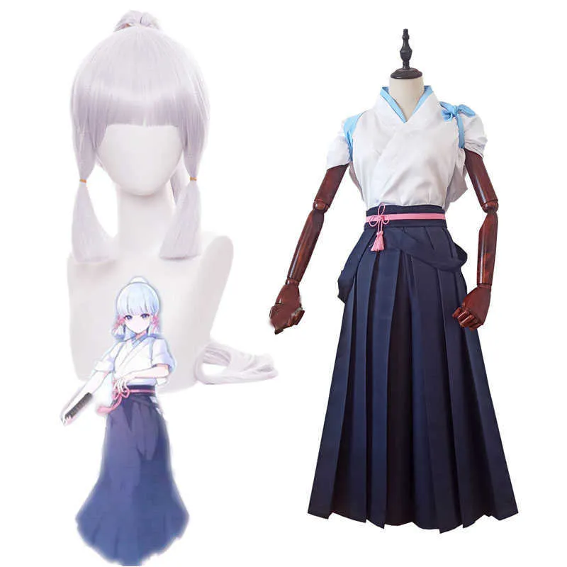 Costumes Anime Genshin Impact Kamisato Ayaka Cosplay Kimono Jeu Venez Femme et Homme Kendo Vêtements Princesse Ggret Perruque Couvre-chef Z0301