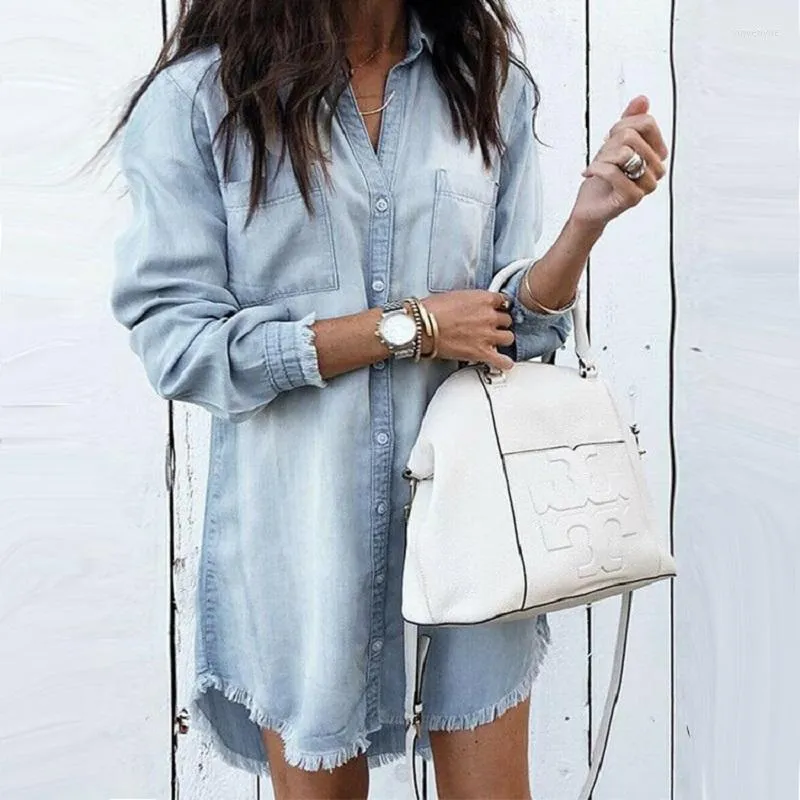 Kvinnor BLOUSES 2023 EXPLOSION MODELLER Slim Jacket Women mode Loose Retro Cuffs Tassel Coat Denim Shirt Female W589