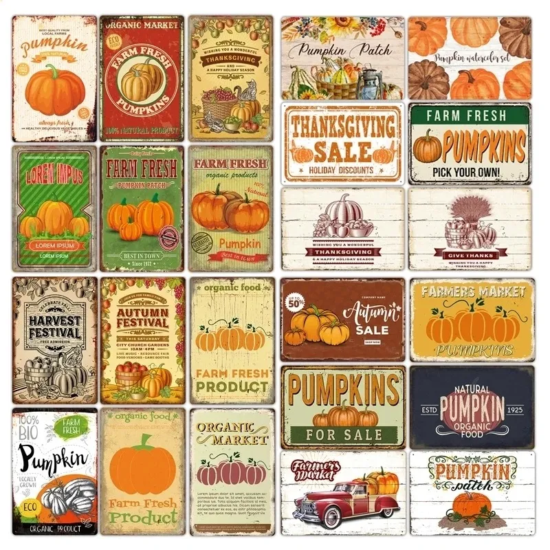 Pumpkin Farmer Tin Sign Market Thanks Giving Decor Poster Pumpkin Metal Art Painting Decoration Kitchen Farm Home Wall Plaques personalized Tin Signs Size 30X20 w01