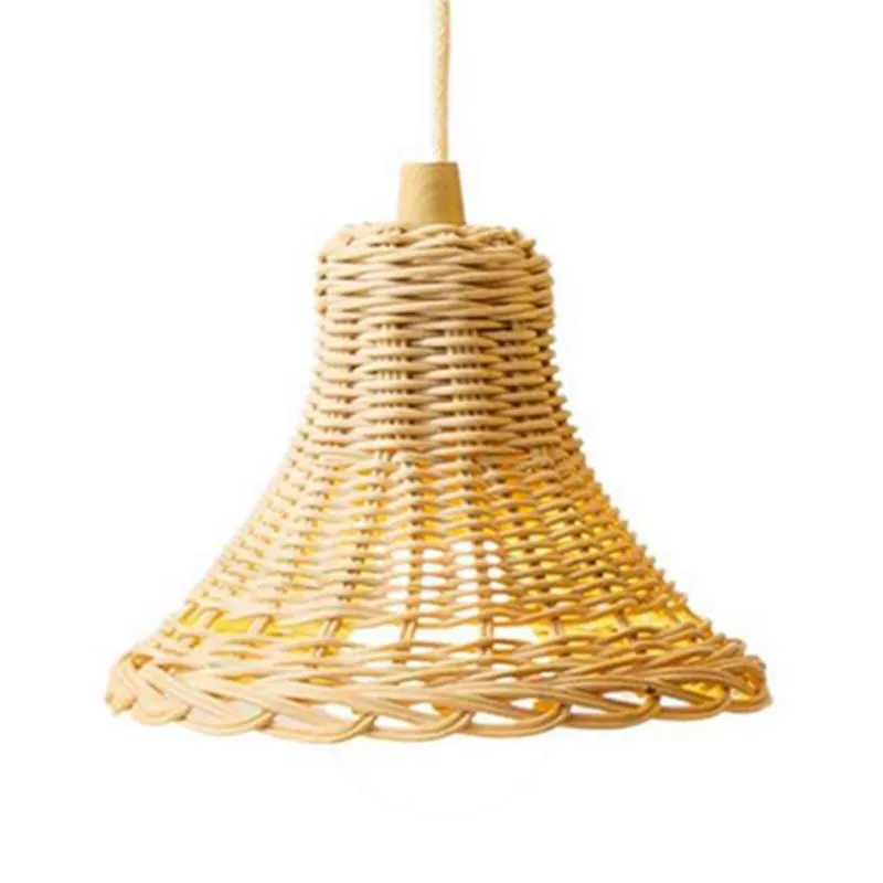 Pendantlampor rotting lampskärm handvävd dubbelskikt kupol asiatisk rustik japansk lampdesign med lätt sourceptendant hänge