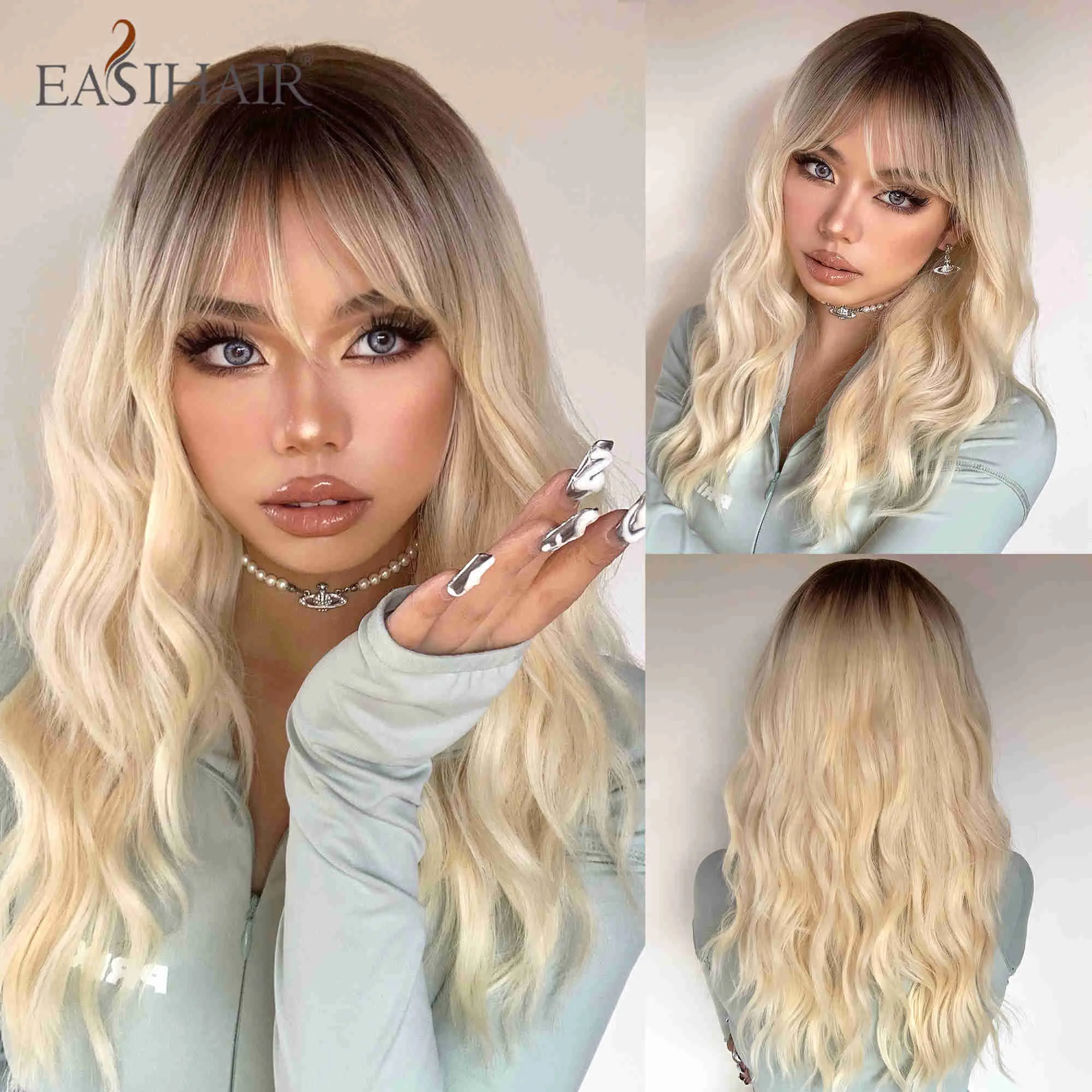 Синтетические парики easihair platinum brown ombre волнистые синтетические парики для женщин средней длины термостойкая.