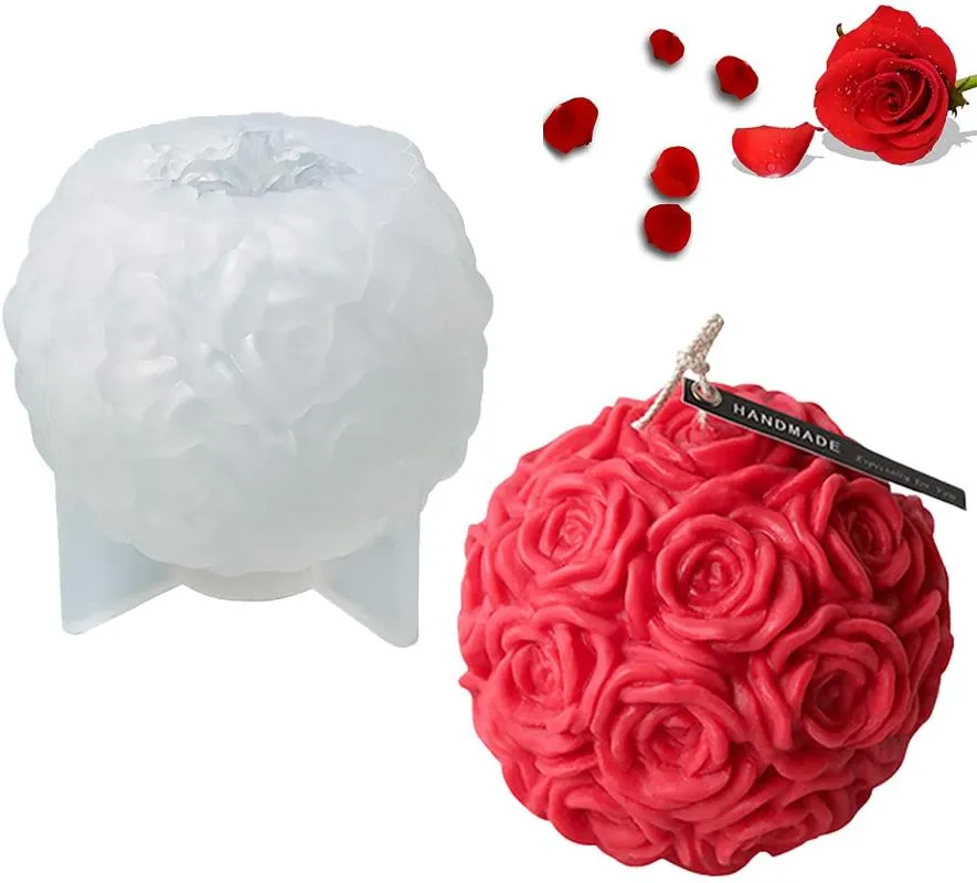 Strumenti artigianali Stampi per candele con sfere di rosa grandi Stampi in silicone per fiori 3D Stampo per colata in resina per fare regali di San Valentino fai-da-te