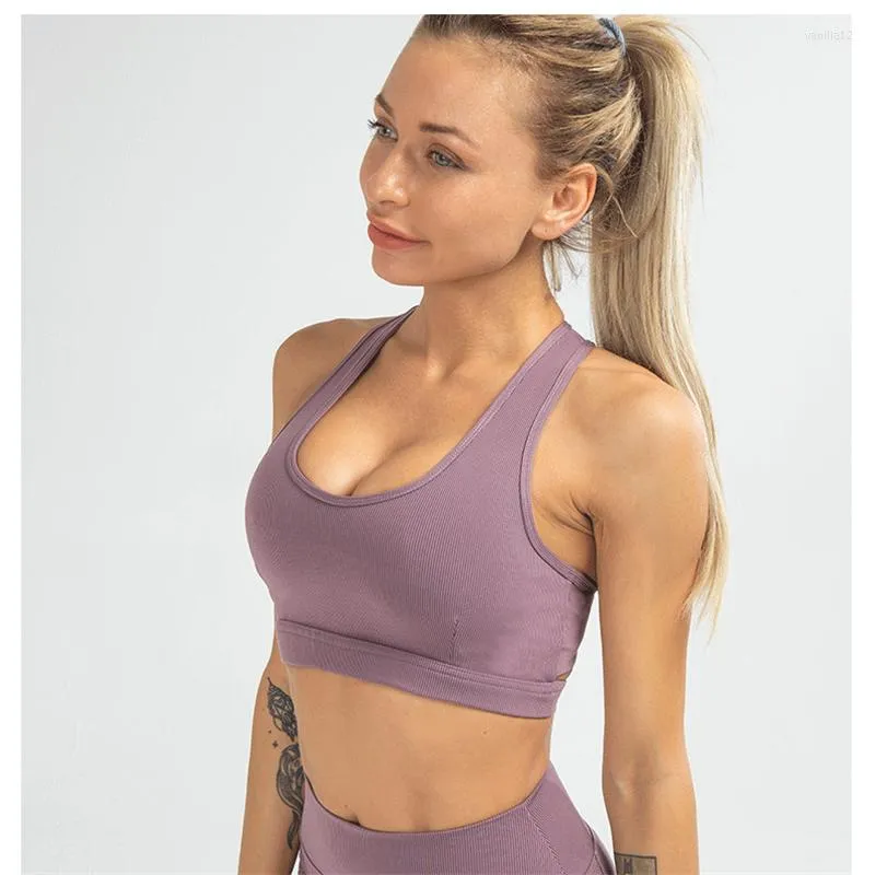 Completo da yoga da donna, reggiseno sportivo con spalline, burroso, morbido, incrociato sulla schiena, allenamento, supporto medio, fitness push up