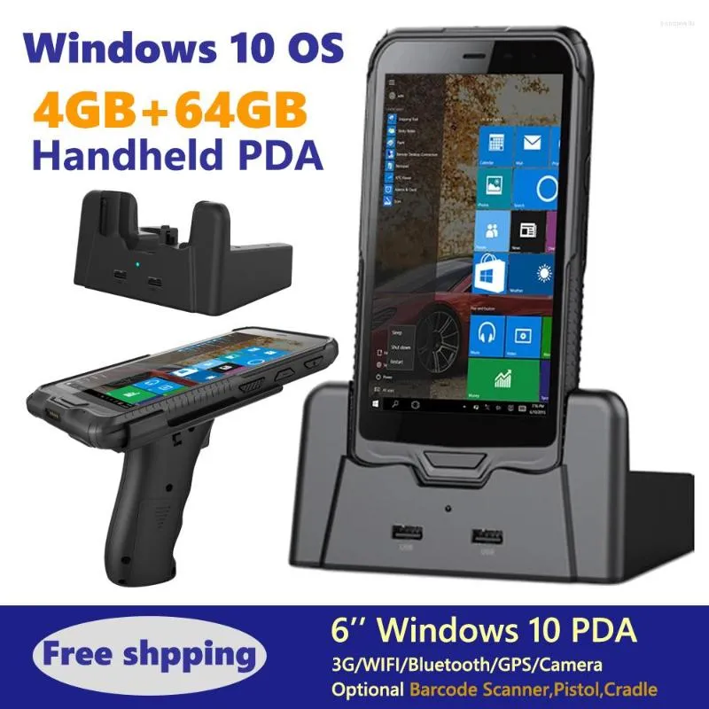 5.98 Inch Handheld Rugged PDA Terminal 6 Windows 10 Data Collector With Barcode Scanner RFID Pistol Cradle