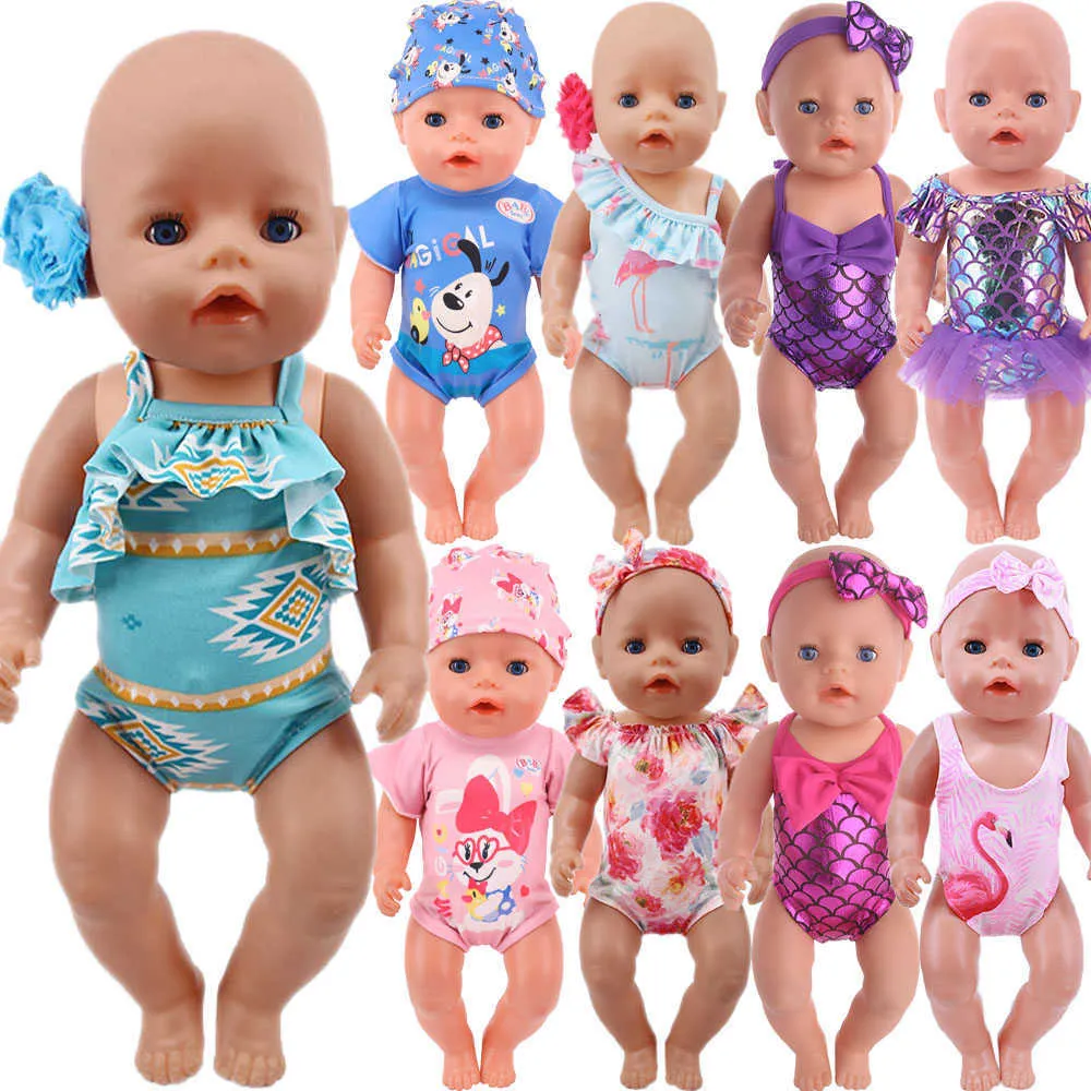 Gros 43Cm Poupée Vêtements Tête Fleur Maillot De Bain Échelle De Poisson Style 18 Pouces American Girl Génération Né Bébé Vêtements Accessoires