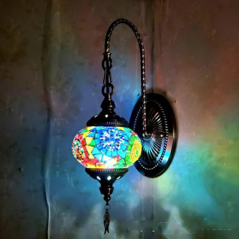 Lampa ścienna E14 EST Mediterranean Style Light Art Deco Turkish Mosaic ręcznie wykonane szkło romantyczne oświetlenie wewnętrzne