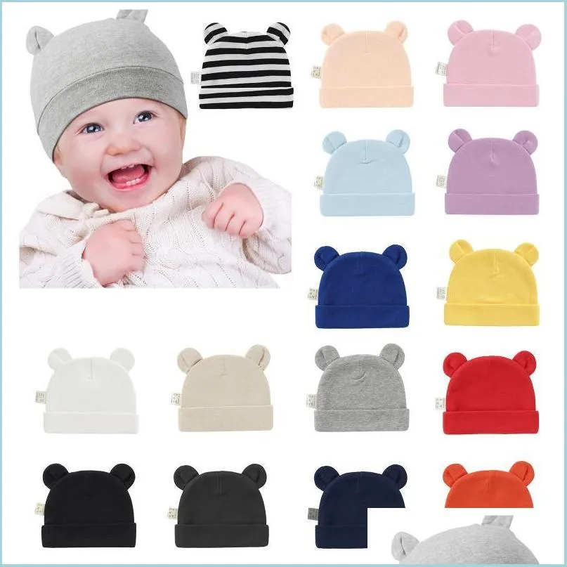 CAPS HATS Baby Hat With Bear Ears Cotton Winter Warm Born Accessories Boys and Girls Toddler Beanie Cap Söt spädbarn för barn Drop Dh5d3