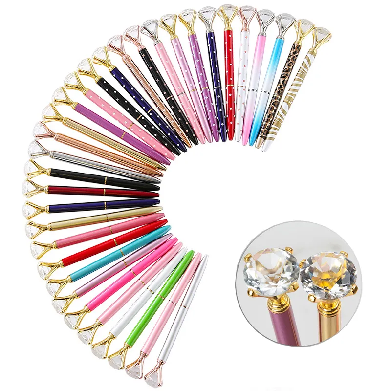 Crystal Glass Cartoon Ballpoint Pen Big Gem Ball Pennen met grote diamant modeschoolkantoorartikelen