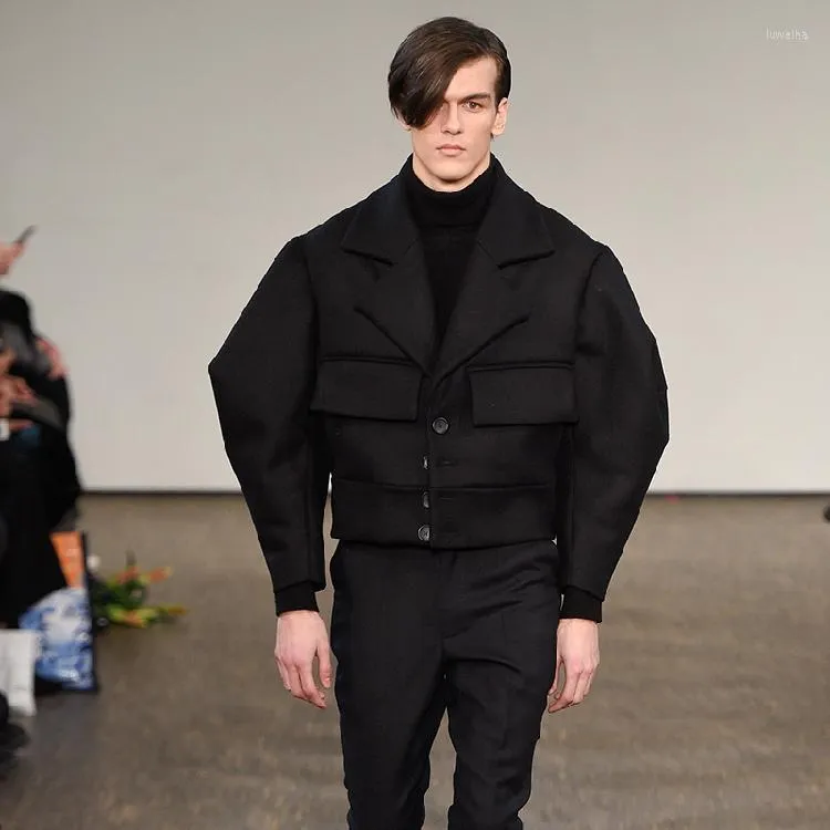 Ternos masculinos Terno da jaqueta 6xl para homens Estrutura fofa solta Alternativa geométrica de lã curta Blazer de blazer de cenas