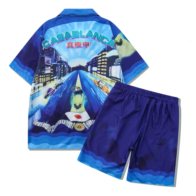 Мужские спортивные костюмы Summer Beach Hawaill Casa Рубашка короткие брюки, мужские женщины, повседневные костюмы Casablanca 230303