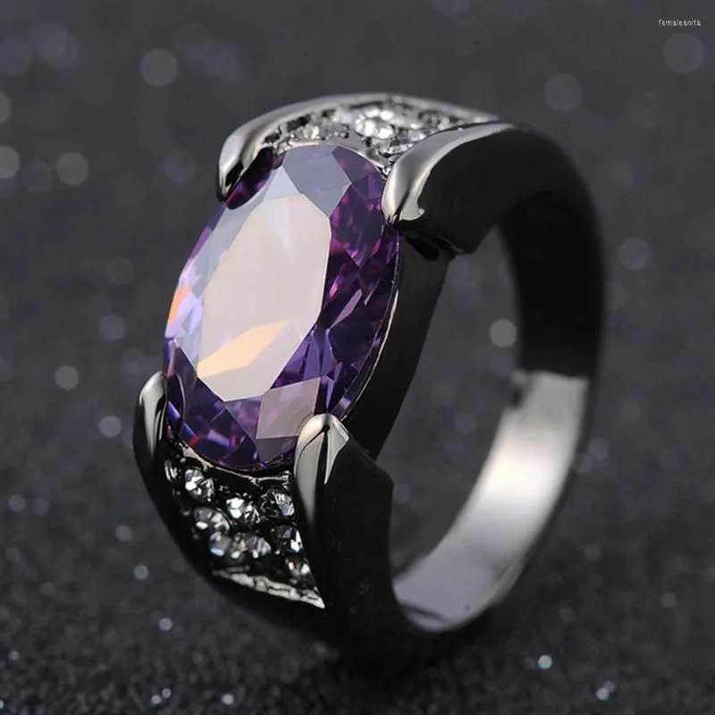 Cluster Rings Hip-hop 14K Black Gold Natural Amethyse Jewelry Ring Anillos De Obsidian Wedding Sapphire Bizuteria Donna Uomo Box