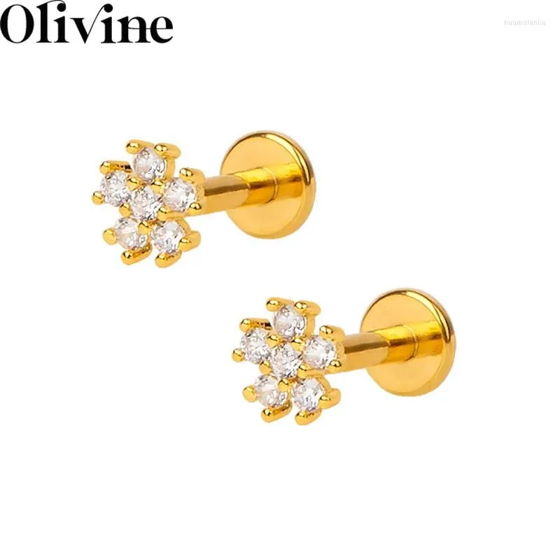 Orecchini a bottone Classic 925 Sterling Silver Tiny Flat Back Nap 18K Gold Vermeil Non Tarnish Fiocco di neve Zircone Borchie Gioielli per le donne