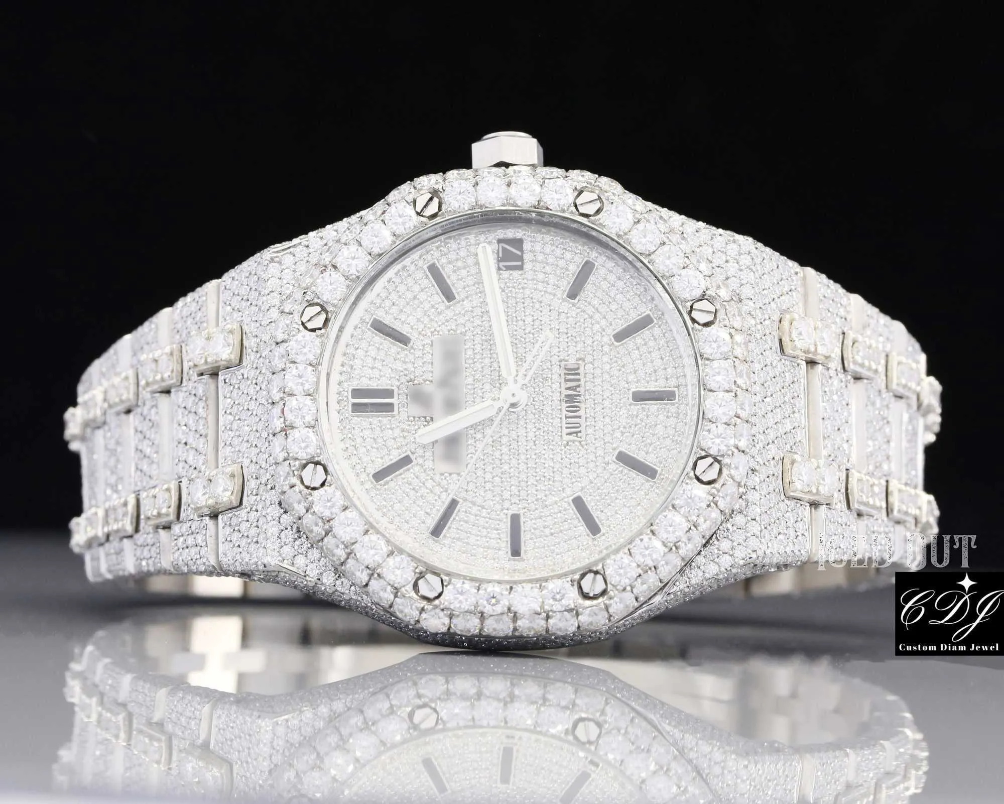 Hoogwaardige lab gekweekte ronde gesneden diamant mannen hiphop sieraden buste handgemaakte fabricage automatisch horloge