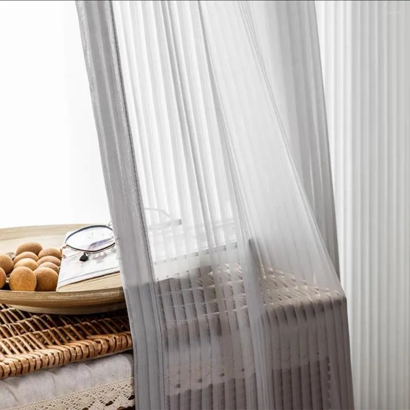 Curtain Curtains For Living Room Dining Bedroom Light Opaque Chiffon Yarn Vertical Stripes Pure White Windows Door Kitchen