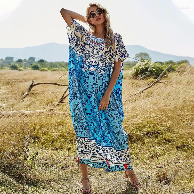 Casual Dresses Ladies Floral Summer Dress for Women Plus Size Spring Bohemian Maxi Long Print Robe Bandage