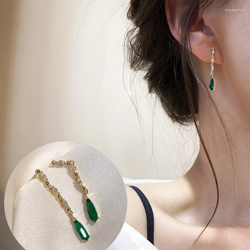 Dangle Earrings CHIMERA Korean Long Green Crystal Tassel For Women Retro Water Drop Pendant Stud Jewelry Accessories