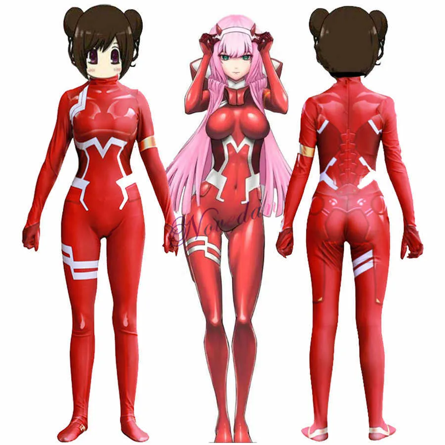 Anime kostymer noll två cosplay kostym bodysuit anime älskling i franxx 02 klaxosaur prinsessan sepandex zentai jumpsuit halloween come z0301