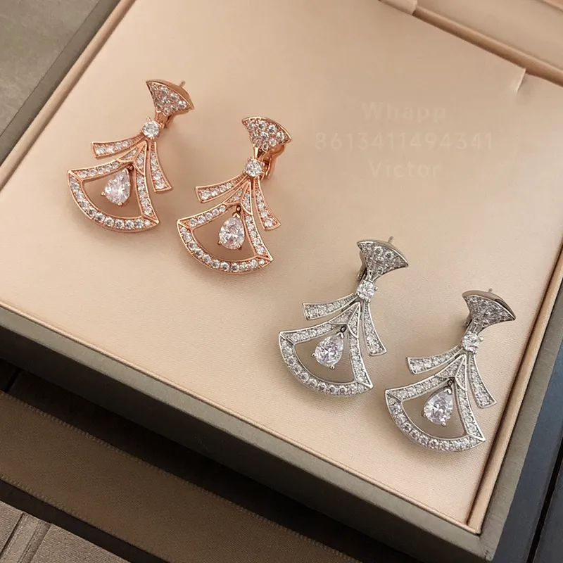 Buigari Diva w kształcie fanów projektant Dangle Dangle Kolczyki dla kobiety Diamond Gold Plated 18 -krotnie oficjalne reprodukcje klasyczny styl Moda Wykwintny prezent 002