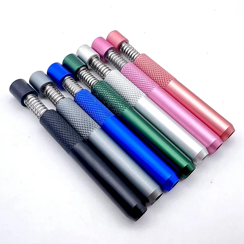 Colorful Aluminium Alloy Pipes Portable Press Spring Dry Herb Tobacco Cigarette Holder Smoking Filter Mouthpiece Dugout Innovative Tips DHL