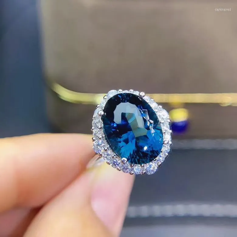Pierścienie klastrowe przybycie naturalne i prawdziwy niebieski topazowy pierścień 925 srebrny klejnot 9 13 mm