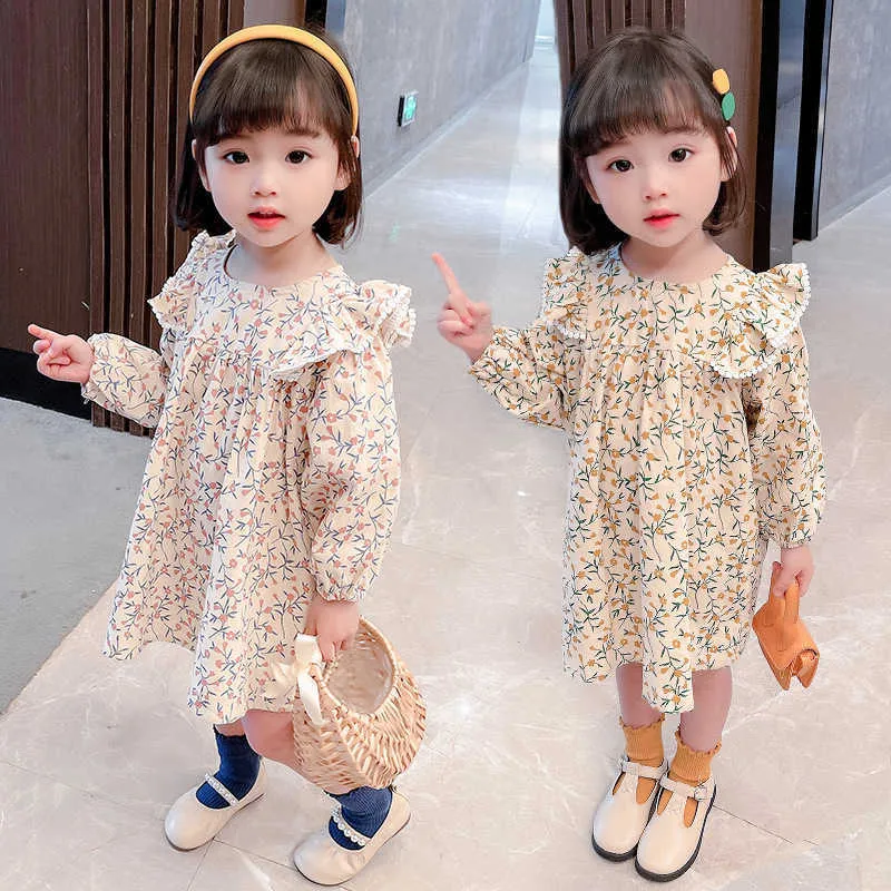 Девичьи платья 2021 Осень Новое Детское Корейское платье для девочек Детская одежда милая цветочная принцесса платье принцессы для девочек R230222