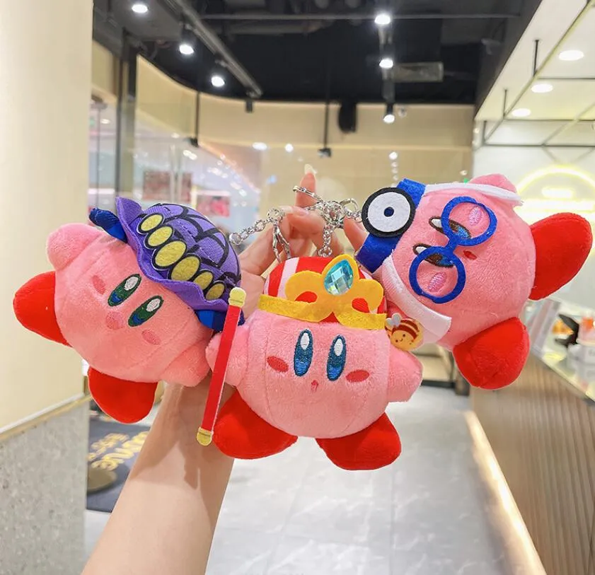 INS Cute Glasses Hat Kirby Plush Keychain Jewelry Schoolbag Backpack Ornament Kids Toy Gifts About 11cm