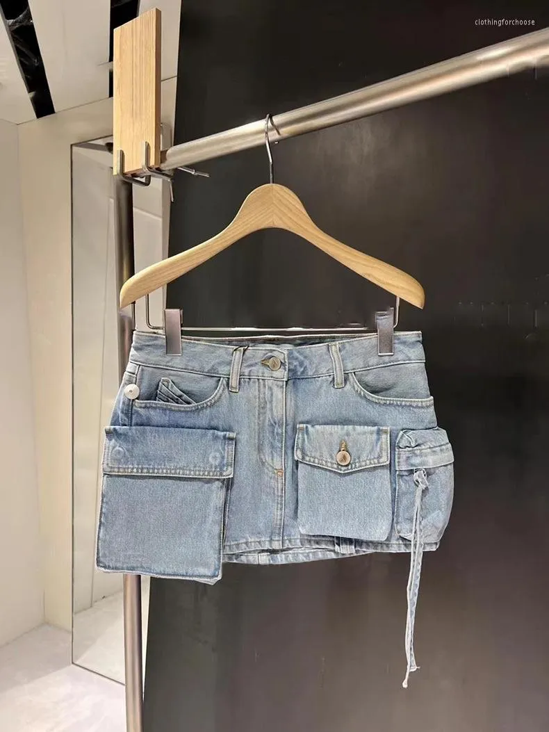 Saias primavera e verão 2023 moda minissaia multibolsos design roupas de trabalho saia jeans