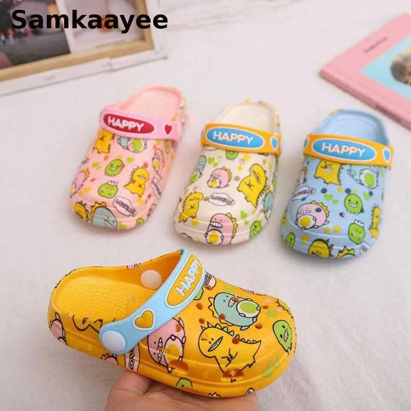 Slipper 6-18y Kids Mules Clogs Summer Boys Girls Sandals Cartoon Dinosaur Toddler Beach Slippers Print Children Flat Heels Garden Shoes T230302