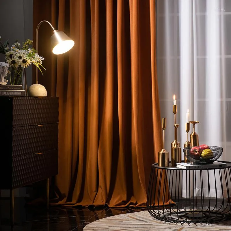 Curtain Luxury Modern Orange Herringb Velvet Curtains For Living Room Bedroom American Thick Gray Drapes Home Decor Customize