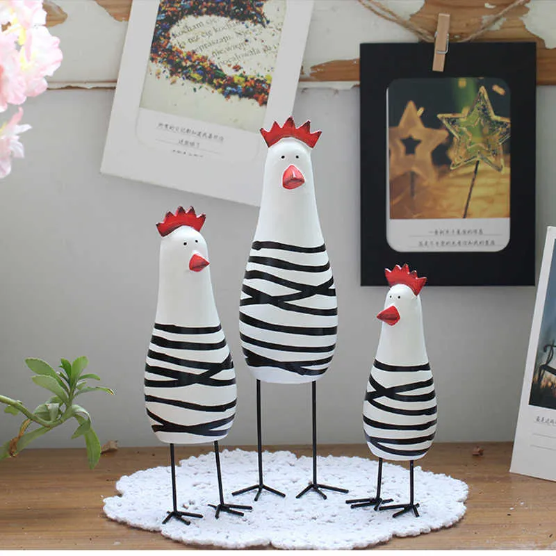 3pcs/Set Creative Decor Chicken Crafts Garden Wooden Statue Chicken Family Indoor Outdoor Fun Art Garden Decoration Accessories