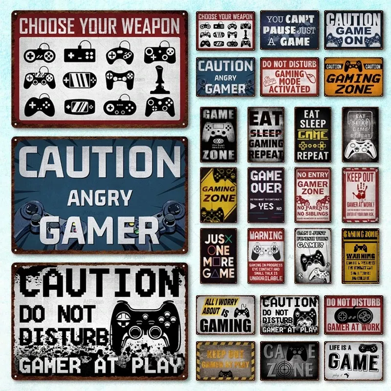 Game Zone Tin Sign Decor Metal Signs Vintage Game Working Warning For Home House Club Game Room Man Cave Wall Decoration Plaque personalized Tin Signs Size 30X20CM w01