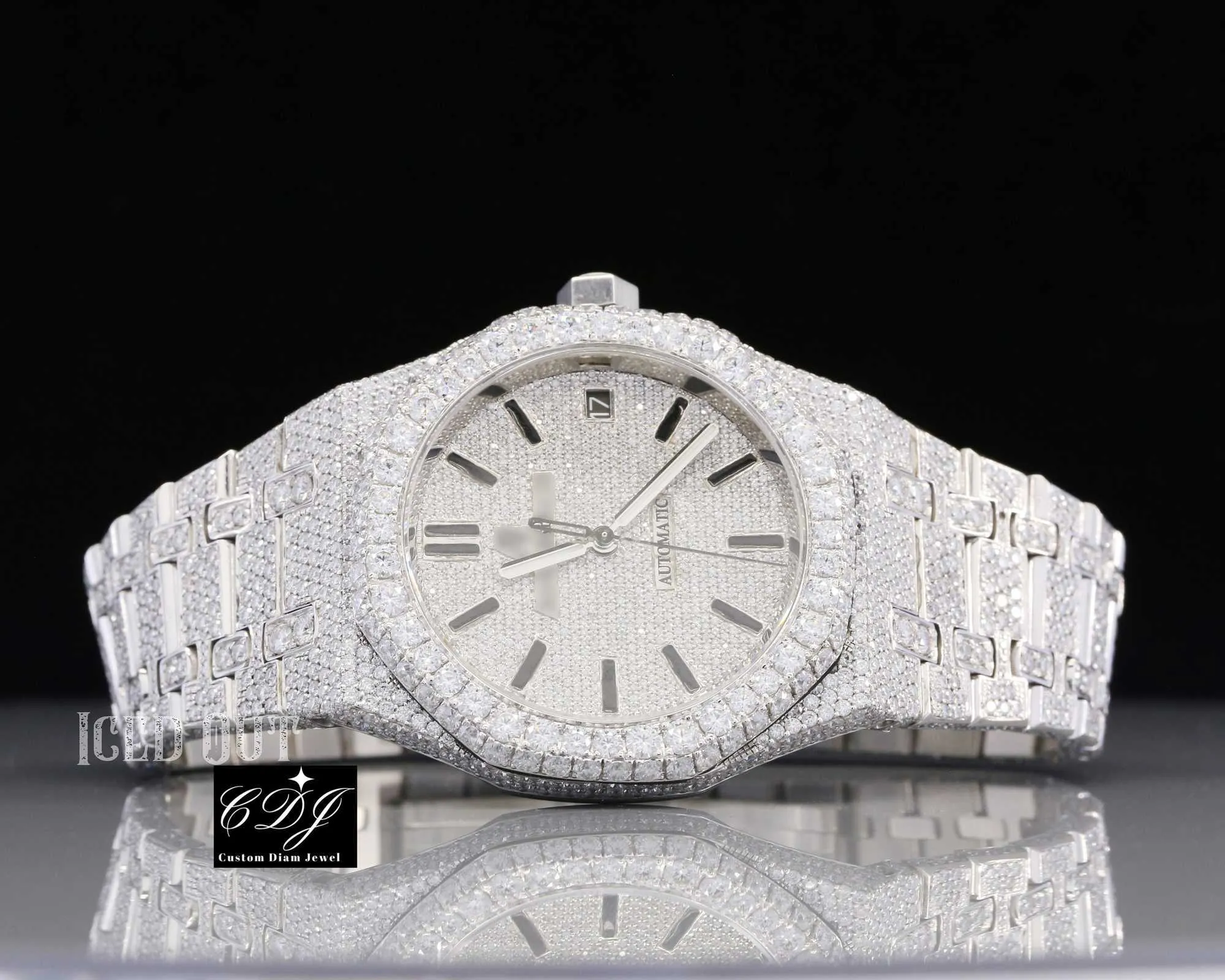 alta qualità VVS Moissanite Diamond Custom Iced Out Orologio di lusso Busto Giù orologio con diamanti per uomo Hip Hop Orologio gioielli CDJ8471