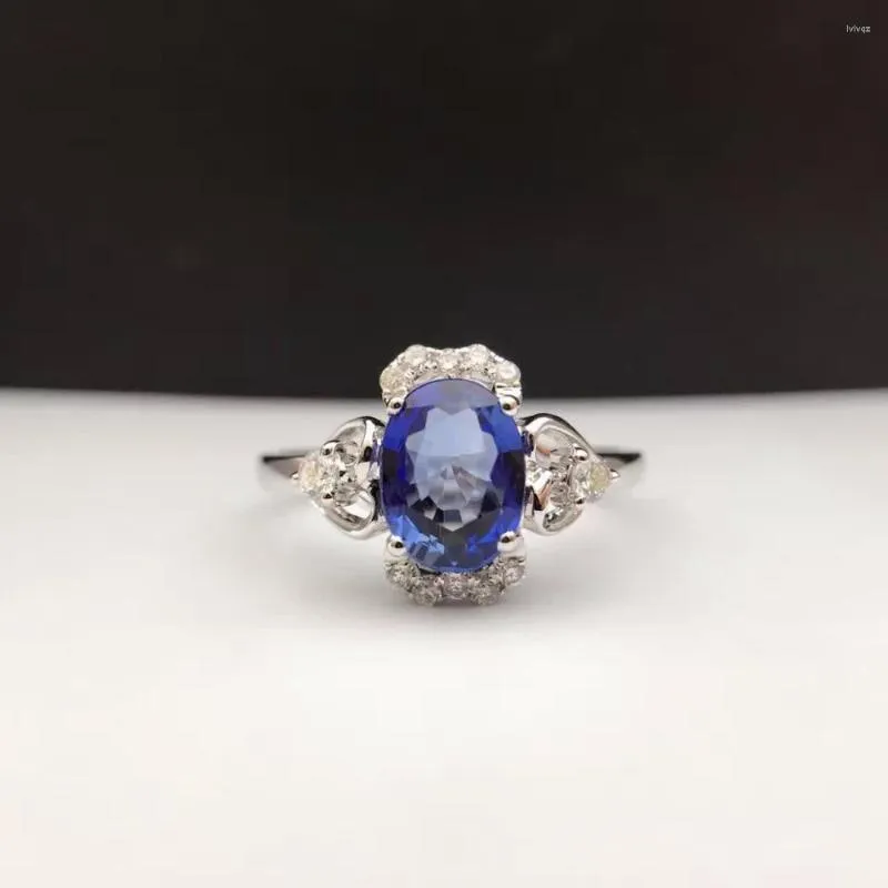 Bagues de cluster 1,385 ct Sri Lanka Sapphire Femmes Bague incrustée de 0,155 ct Diamant naturel Saphir-bijoux faits à la main