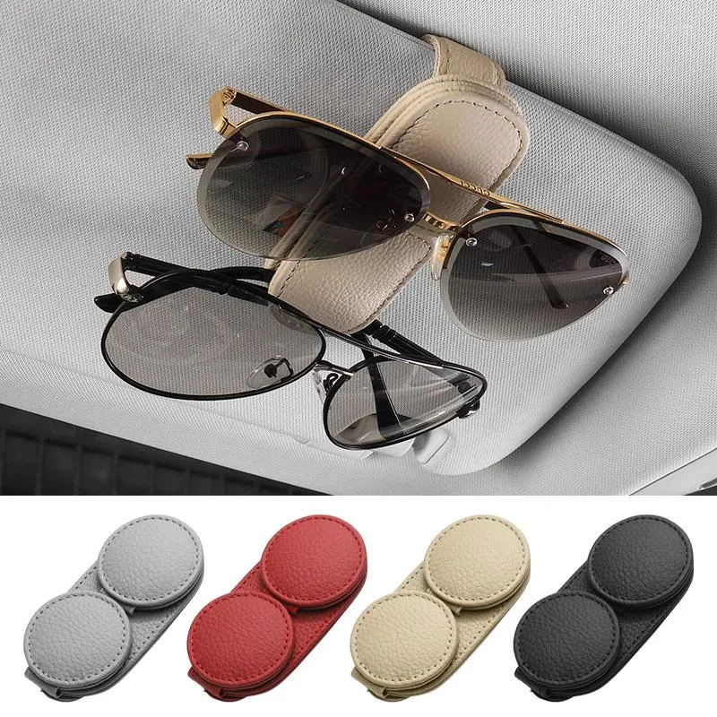 Interior Accessories Leather Sunglasses Holder Double Clips Universal Car Card Ticket Fastener Portable Sun Visor Organizer Auto