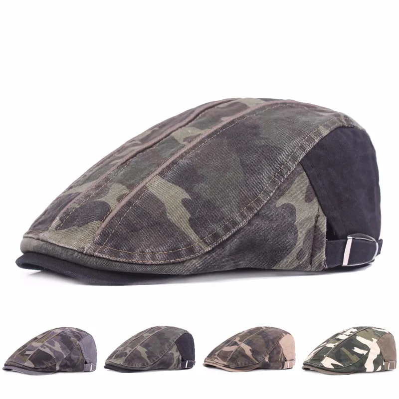 Primavera Estate Camouflage Newsboy Caps Uomo Cotone Berretto con visiera piatta Outdoor Sun Hat Washed Women Painter Beret Hats