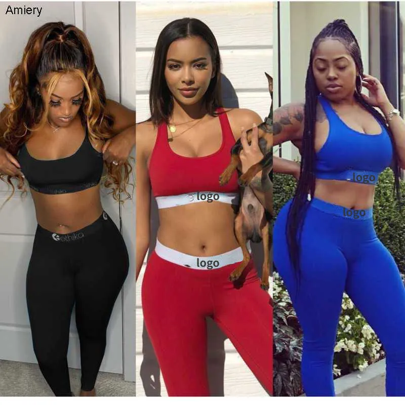 2023 Mujeres Sujetador Chándal Sin mangas Diseñador de la marca Chaleco Pantalones Legging Conjunto de 2 piezas Trajes de verano Fitness GYM Ropa deportiva Crop Top Conjuntos de dos piezas XS-XL