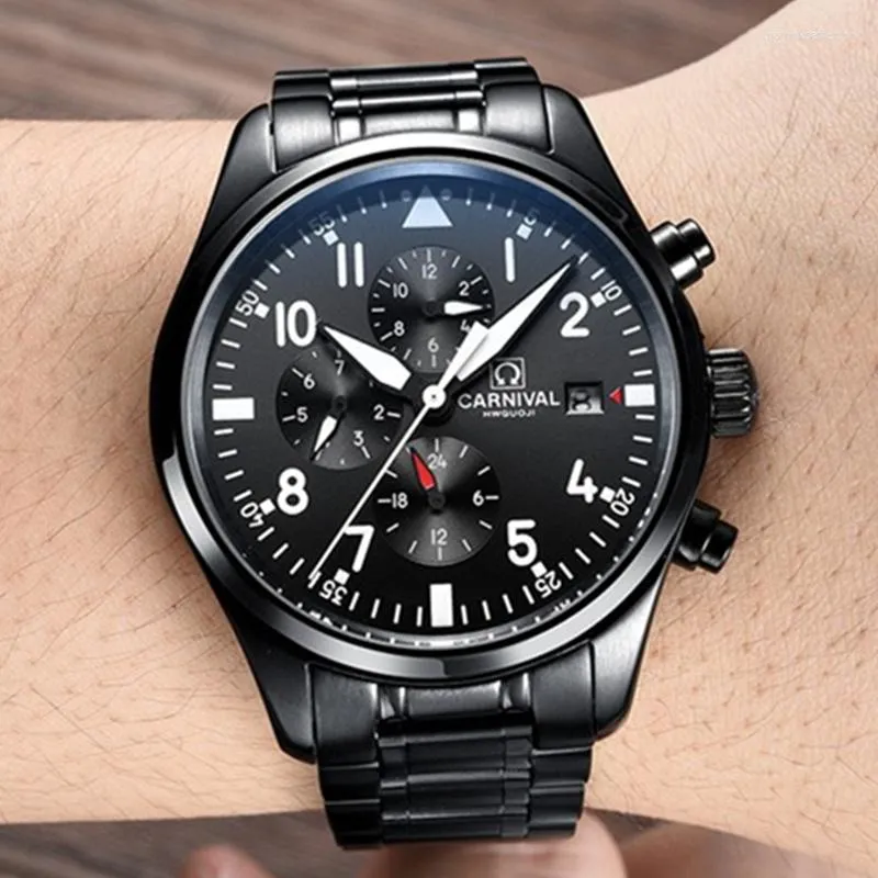 Armbanduhren Carnival Military Automatikuhr für Männer Schweiz Mechanische wasserdichte Uhren Relogio Masculino GMT Luminous