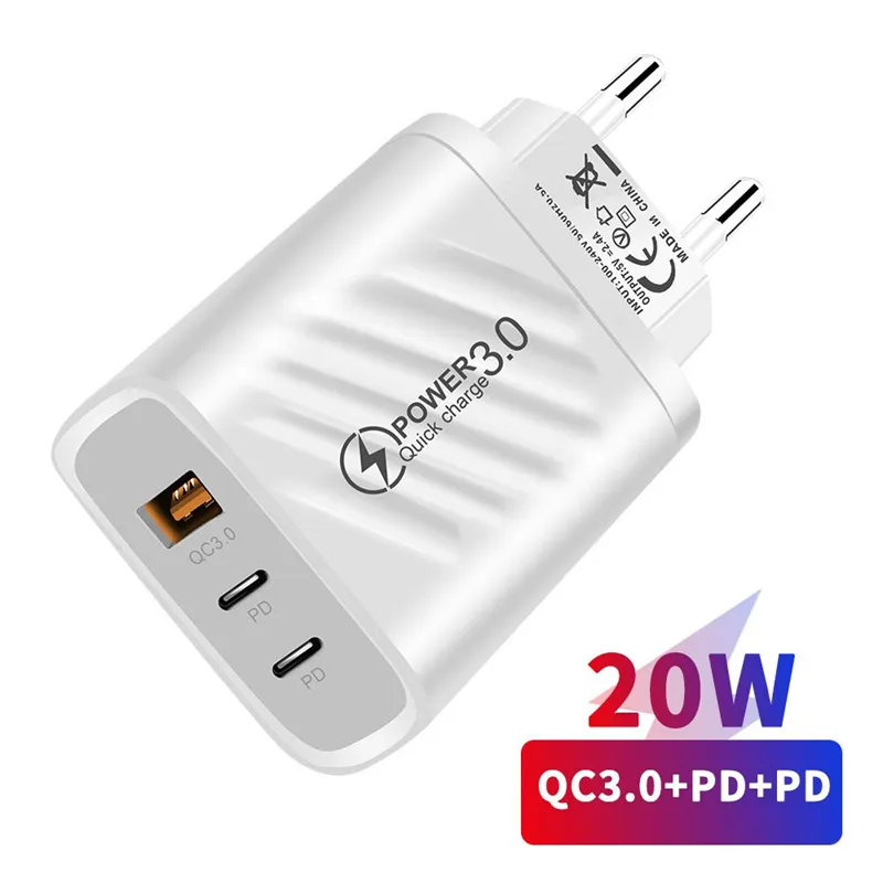 20W Dual C Mobile Phone Home Chargers PD Dual Type-C 1USB Charger Multi-Port PD USB Travel Charging for iPhone Samsung LG الهاتف المحمول