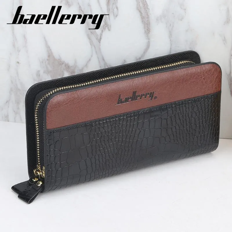 Wallets Baellerry Men' S Wallet Double Zippers Crocodile Purse Long Men Card Holder Male Leather Clutch Money Bag Phone Handbag