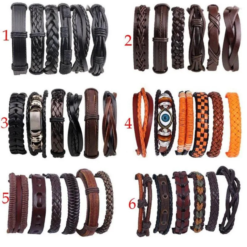 Charm Bracelets European And American Vintage Men's Bracelet 6-bar Geometric Cross Woven Leather Adjustable Suit For Men