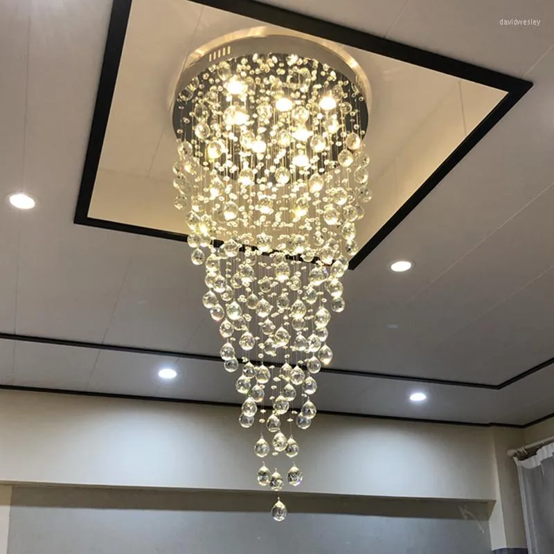 Kroonluchters lange kristal kroonluchter voor woonkamer trap lobby moderne creatieve indoor verlichting grote led lamp luxe woning decor glans