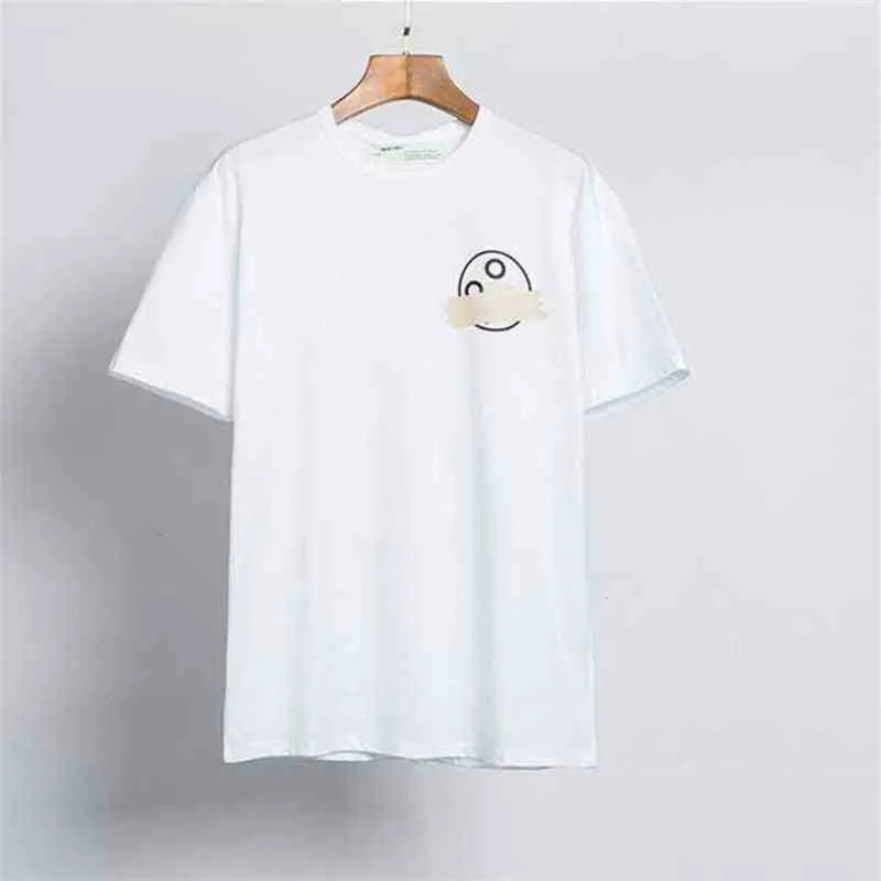 Klasik Moda Offs Designer Erkek Tişörtler Marka Geri Yapıştırıcı Strip Ok T-Shirt Lüks Mektup Baskı Gündelik Gevşek Giyim Kadın Topob1r