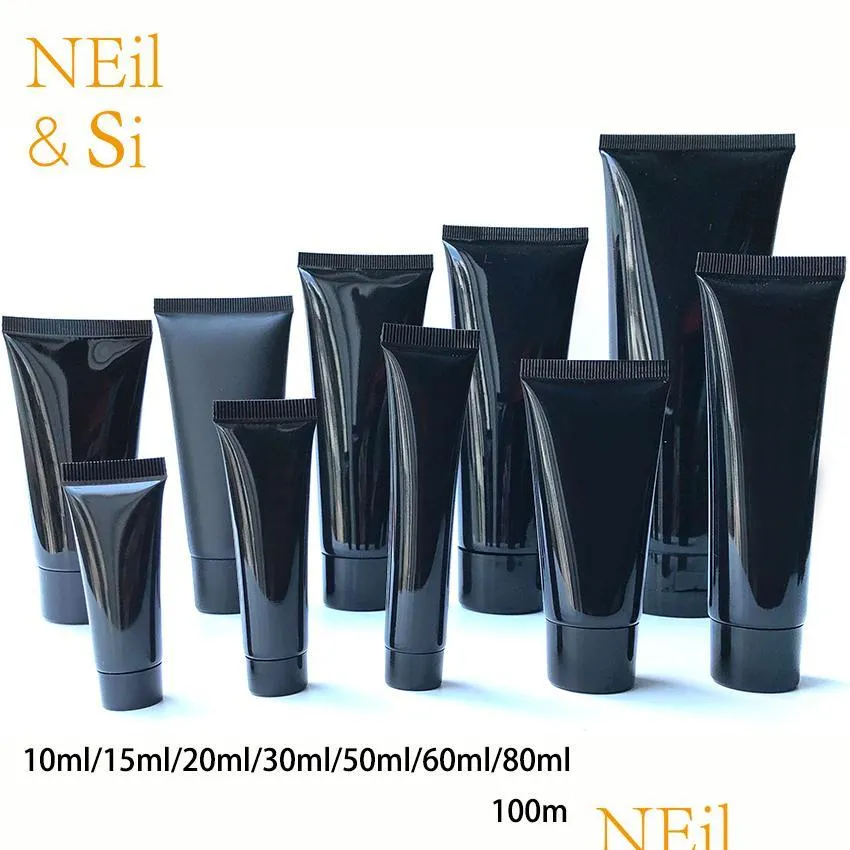 Storage Bottles Jars 10Ml 30G 50Ml 60Ml 80G 100Ml 200Ml Black Plastic Soft Bottle Cosmetic Facial Cleanser Cream Squeeze Tube Empt Dh6T7