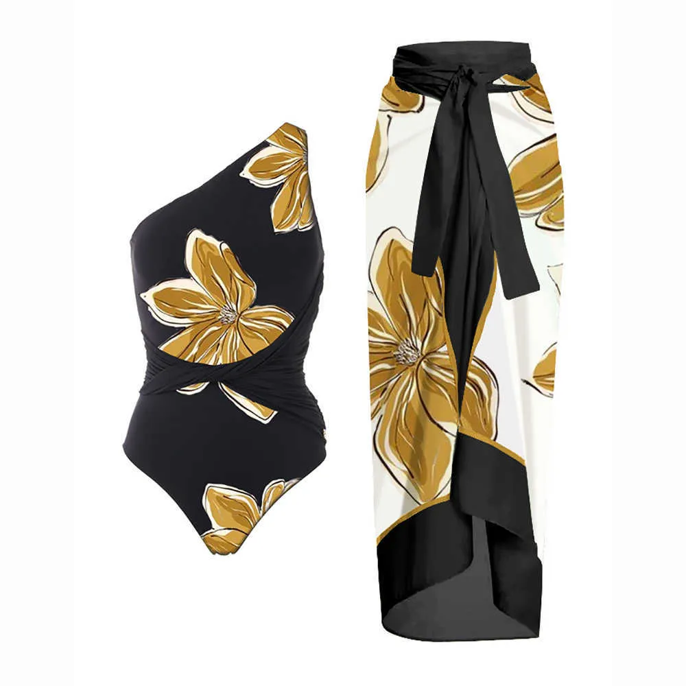 Damskie stroje kąpielowe 2023 NOWOŚĆ BIKINIS Kwiatowy Print One ramię jednoczęściowe stroje kąpielowe Summer Beachwear Kobiety Push Up Trójkąt kąpiel stroju kąpielowego Zużycie luksusu T230303