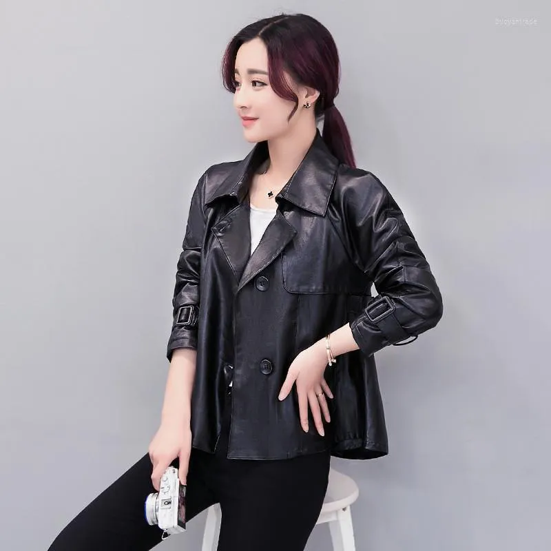 Women's Jackets 2023 Autumn Women PU Leather Jacket Big Size Short Cloak Bomber Feminino Basic Outwear Coat Sale Y938